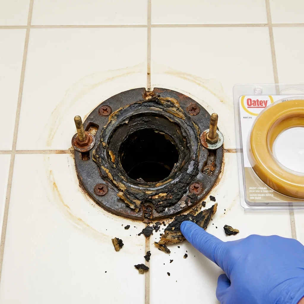 Failed wax ring showing water seepage at the base of a toilet in a Warrenton, GA home